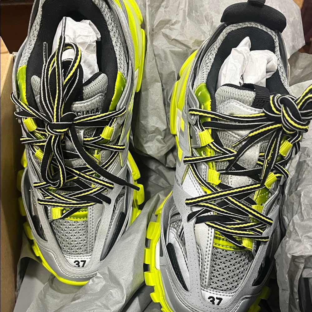Balenciaga Neon Yellow and Gray Track Sneakers